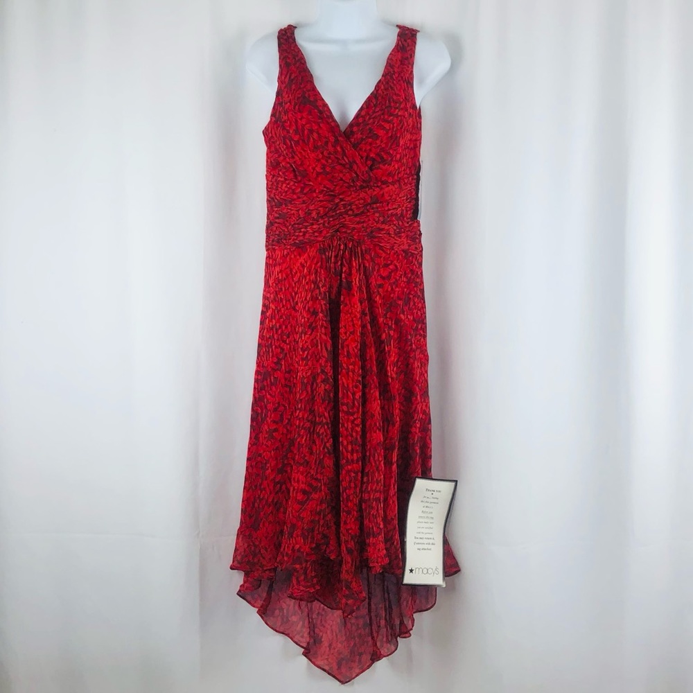 London Times Silk ruched bodice longer in back sleeveless midi dress NWT 8
